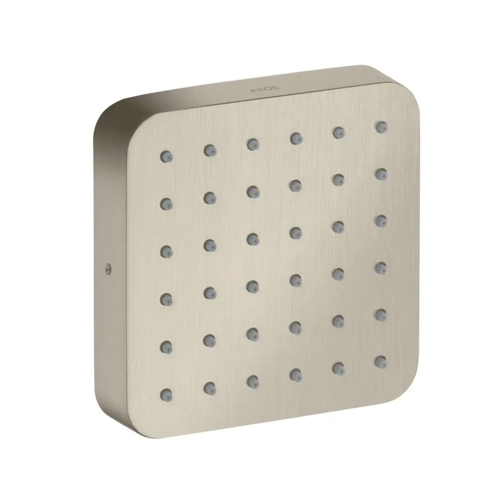 Unterputz-Brausemodul aus gebürstetem Nickel mit runder Kantenform und einer Anordnung von Düsen, gestaltet von AXOR.